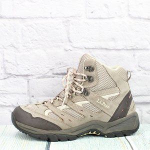 LL Bean Gray Leather Lace Up Ventilated Hiking Ankle Boots Size 8.5 M